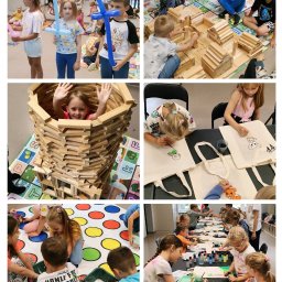 -Zabawa chustą animacyjną, 
Giga spodnie animacyjne
-Tor przeszkód dla dzieci,
-Gogle animacyjne
-Klocki konstrukcyjne,
-Jenga XXL
