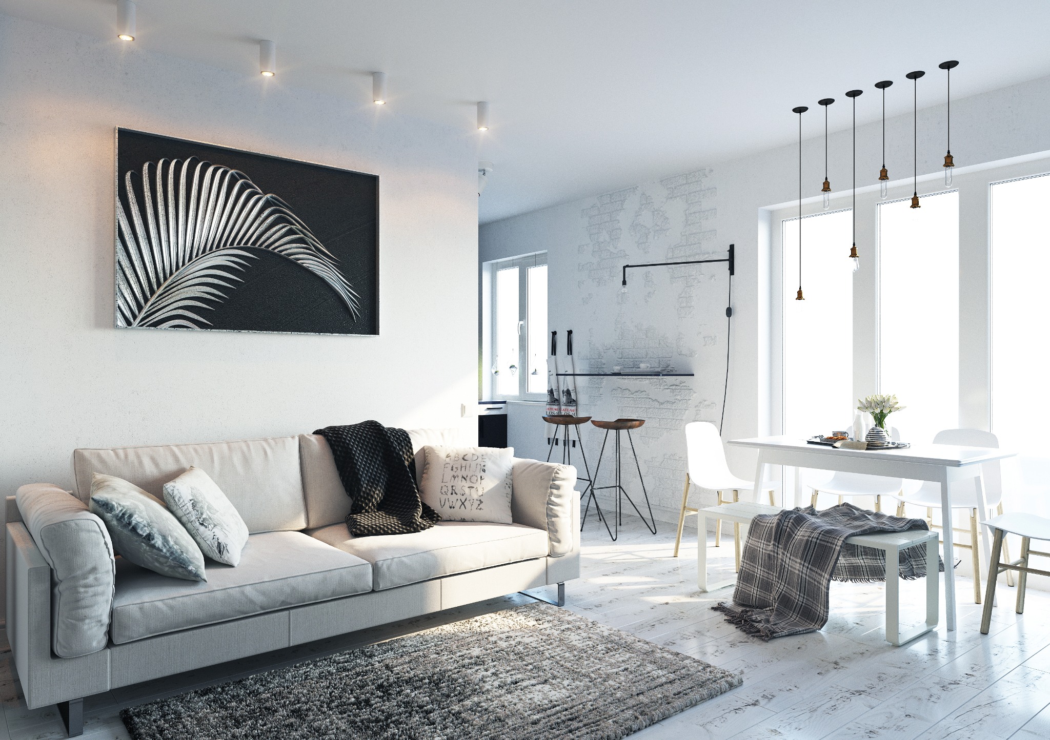 Mieszkanie w bloku . Styl skandynawski. 54 m2