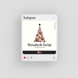 Agencja Interaktywna Digitly - Grafika bożonarodzeniowa w ramce Instagrama: stylizowana choinka z brązowych kul i gwiazd, napis 'Wesołych Świąt i Stylowego Nowego Roku!' oraz logo 'Sztuka Wnętrza'.