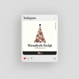 Grafika bożonarodzeniowa w ramce Instagrama: stylizowana choinka z brązowych kul i gwiazd, napis 'Wesołych Świąt i Stylowego Nowego Roku!' oraz logo 'Sztuka Wnętrza'.