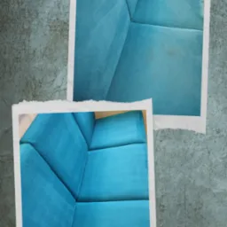 Dwa zdjęcia narożnika w stylu polaroid nałożone na szare tło. Górne zdjęcie przedstawia narożnik z widocznym zabrudzeniem na siedzisku, dolne zdjęcie pokazuje narożnik po czyszczeniu, z wyraźnie...