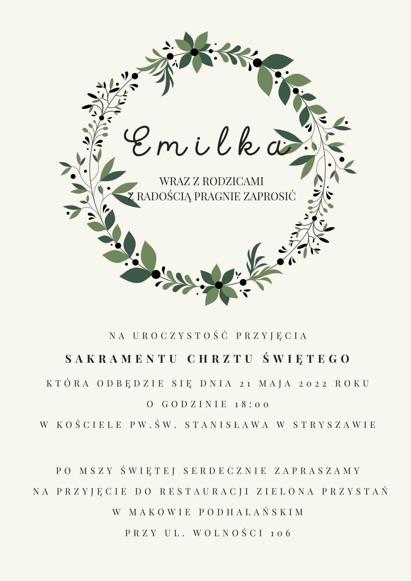 Zaproszenie na Chrzest Święty