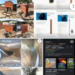 Ręcznie wykonana obudowa kominkowa z drewna, w trakcie montażu, na zewnątrz budynku, widoczna konstrukcja nośna z palet.