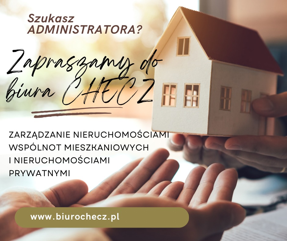 Dłonie prezentują model domu w Wejherowie, zapraszając do biura zarządzania nieruchomościami, wspólnotami mieszkaniowymi i nieruchomościami prywatnymi.