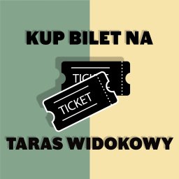 Magdalena - Grafika z dwoma biletami na taras widokowy, stylizowana na plakat reklamowy z podziałem tła na zielony i żółty kolor.