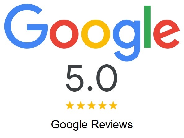 Google Reviews logo showing a 5.0 rating with five gold stars.