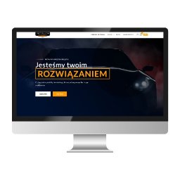 Agencja Interaktywna Sucharscy Karol Sucharski - Ekran monitora prezentujący stronę internetową sklepu z produktami do detailingu samochodowego, z hasłem 'Jesteśmy twoim ROZWIĄZANIEM' na tle ciemnego zarysu samochodu.