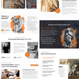 Stronit.pl - Projektowanie Stron Internetowych - Fragment strony internetowej firmy konserwatorskiej RENOART, specjalizującej się w konserwacji i restauracji dzieł sztuki, z widocznymi elementami nawigacji, treścią o misji firmy i zdjęciami...