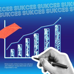 ZACZNIJ ONLINE Filip Chochulski - Stylizowany wykres słupkowy wzrostu z ręcznie rysowanymi elementami, podkreślony pomarańczową taśmą, symbolizujący rozwój i sukces online.