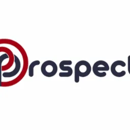 Nowoczesny logotyp firmy 'Prospecti' z połączonych liter 'P' w kolorach czerwonym i granatowym, umieszczony obok nazwy firmy napisaną zaokrągloną czcionką w kolorze granatowym na białym tle.
