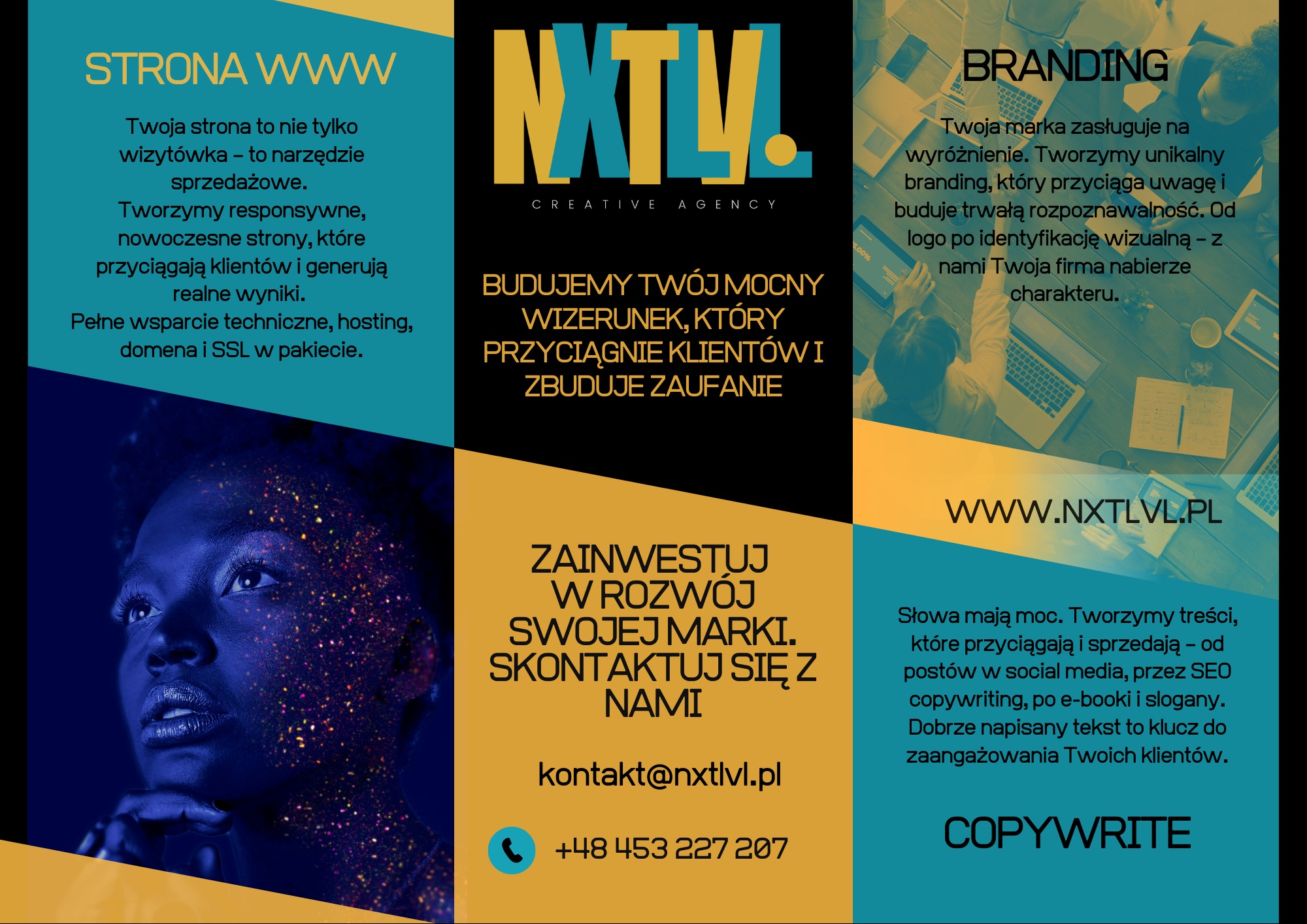 Projekt ulotki przedstawiający zakres działań firmy