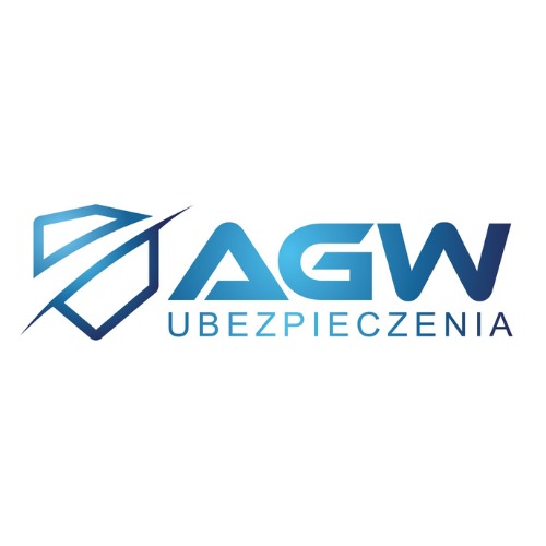 Logo firmy AGW Ubezpieczenia z gradientem niebieskiego koloru, przedstawiające stylizowaną tarczę przeciętą linią.