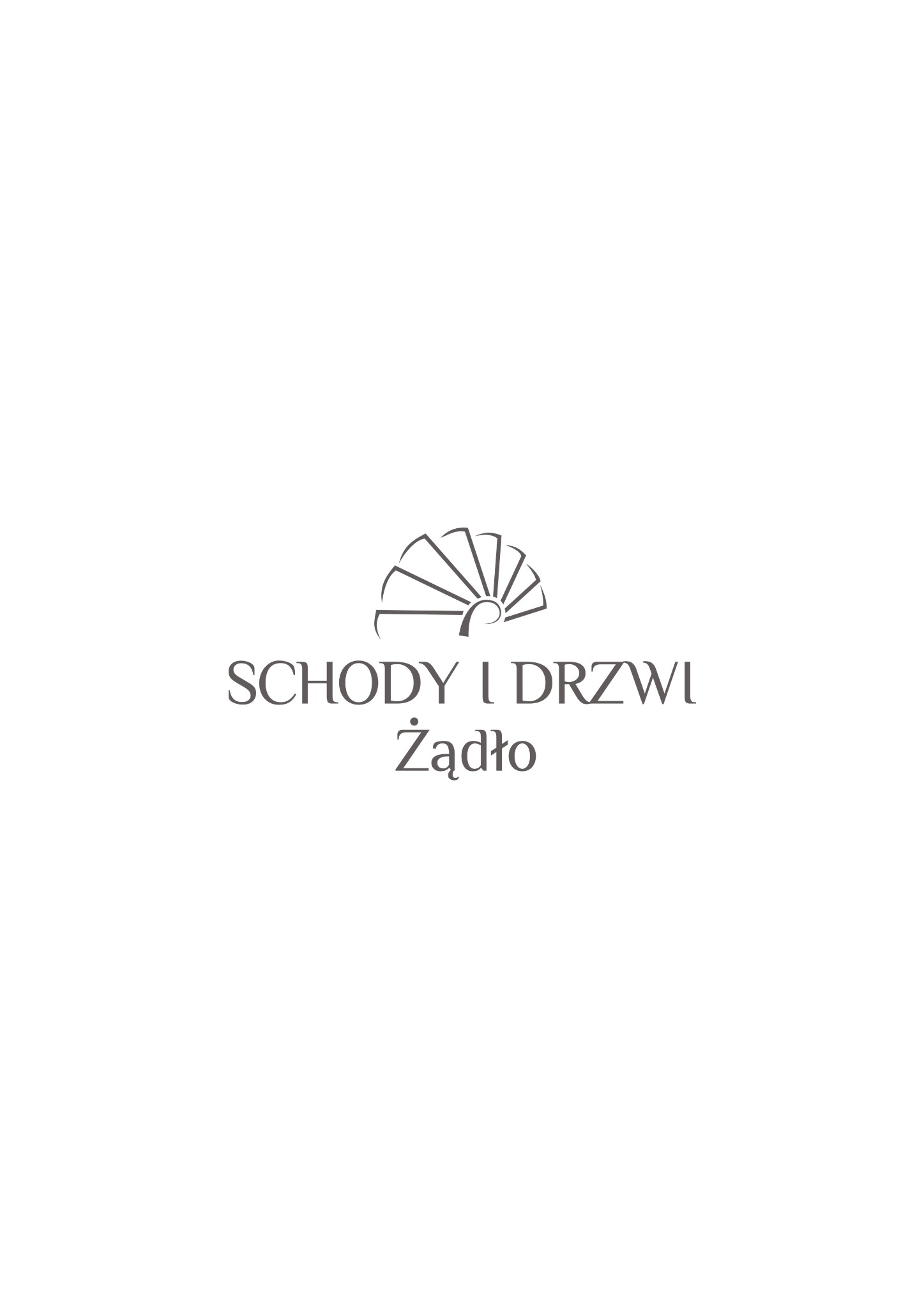 Eleganckie logo firmy 'Schody i Drzwi Żądło' w odcieniach szarości, prezentujące stylizowane schody. Minimalistyczny design na białym tle.
