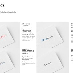 Kabetani Studio Beata Jarek - Prezentacja kilku projektów logo na białych kartkach z tekstowym opisem obok każdego z nich. Logo dla firmy T6 Finance, kancelarii radców prawnych Sabynicz & Bochenek, GTB Developer i Wytwórczość...