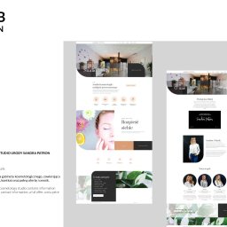 Kabetani Studio Beata Jarek - Zrzut ekranu strony internetowej studia urody Sandra Patron, prezentujący układ strony głównej z elementami graficznymi, zdjęciami i sekcjami informacyjnymi.