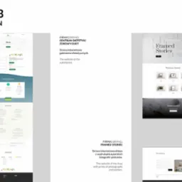 Kompozycja prezentująca ekrany stron internetowych z różnymi układami i grafikami, w tym strona gabinetu dietetycznego z zielonymi akcentami i strona sklepu z fotografiami i plakatami w neutralnych...