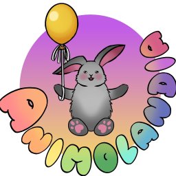 Mobil Event Patryk Wojda - Ilustracja przedstawia szarego królika z różowymi łapkami, trzymającego żółty balon na tle gradientu kolorów i napisu 'Dimolala' z kolorowych liter.