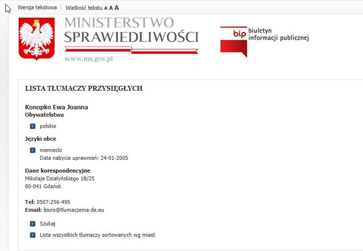 Wpis na liście tłumaczy przysięgłych Ministra Sprawiedliwości