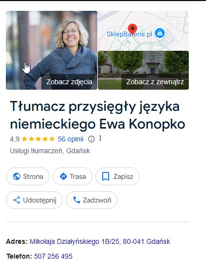 Wizytówką w google maps z oceną 4,9 / 5 (56 opinii)