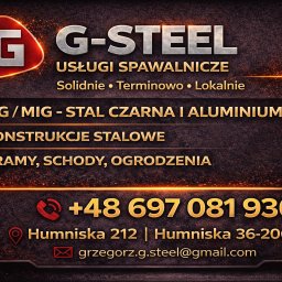 G-Steel GRZEGORZ ŚLĄCZKA - Grafika reklamowa G-STEEL: usługi spawalnicze, konstrukcje stalowe, bramy, schody, ogrodzenia. Kontakt: +48 697 081 930, Humniska 212, grzegorz.g.steel@gmail.com.