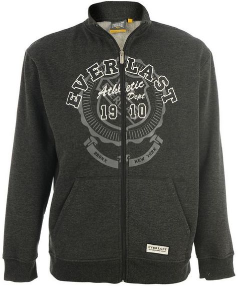 Szara rozpinana bluza marki Everlast z logo 'Athletic Dept. 1910 Bronx New York' na piersi.