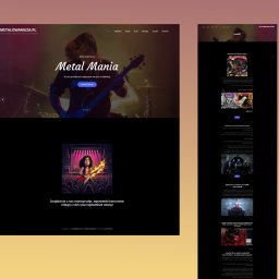 Łukasz Rybacki - Strona WWW o tematyce metalowej: animowana ilustracja gitarzysty na tle publiki, menu nawigacyjne, logo Metal Mania i sekcja z recenzjami płyt. Metalowamuza.pl.