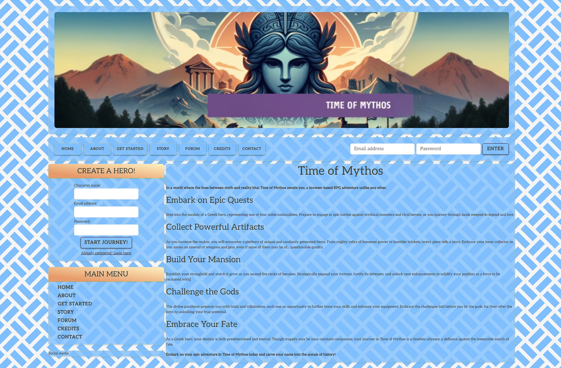 Wstępny widok gry przeglądarkowej - strona startowa