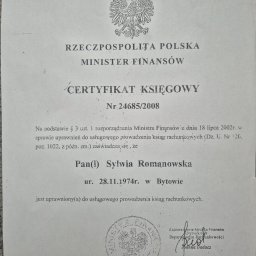 Tax-Net Sylwia Szypulska - Certyfikat Księgowy uprawniający do usługowego prowadzenia ksiąg rachunkowych nr 24685/2008