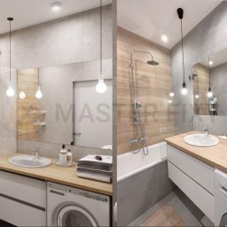 Projekt (po lewej), realizacja (po prawej) łazienki