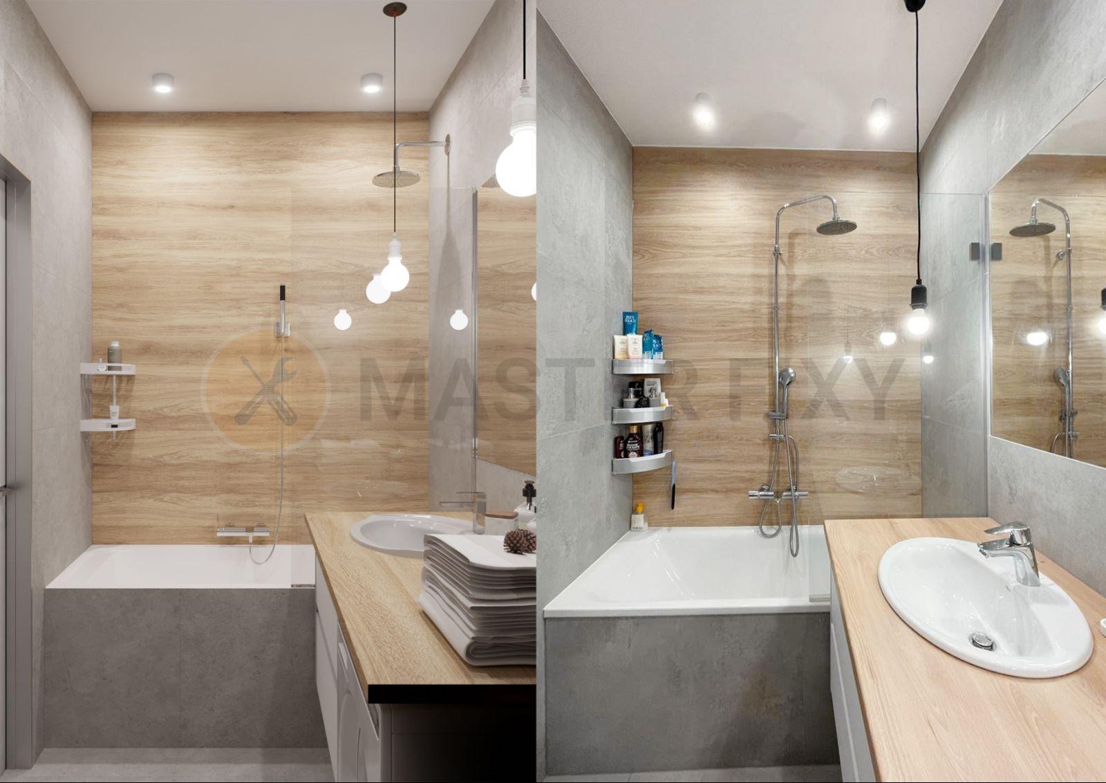 Projekt (po lewej), realizacja (po prawej) łazienki