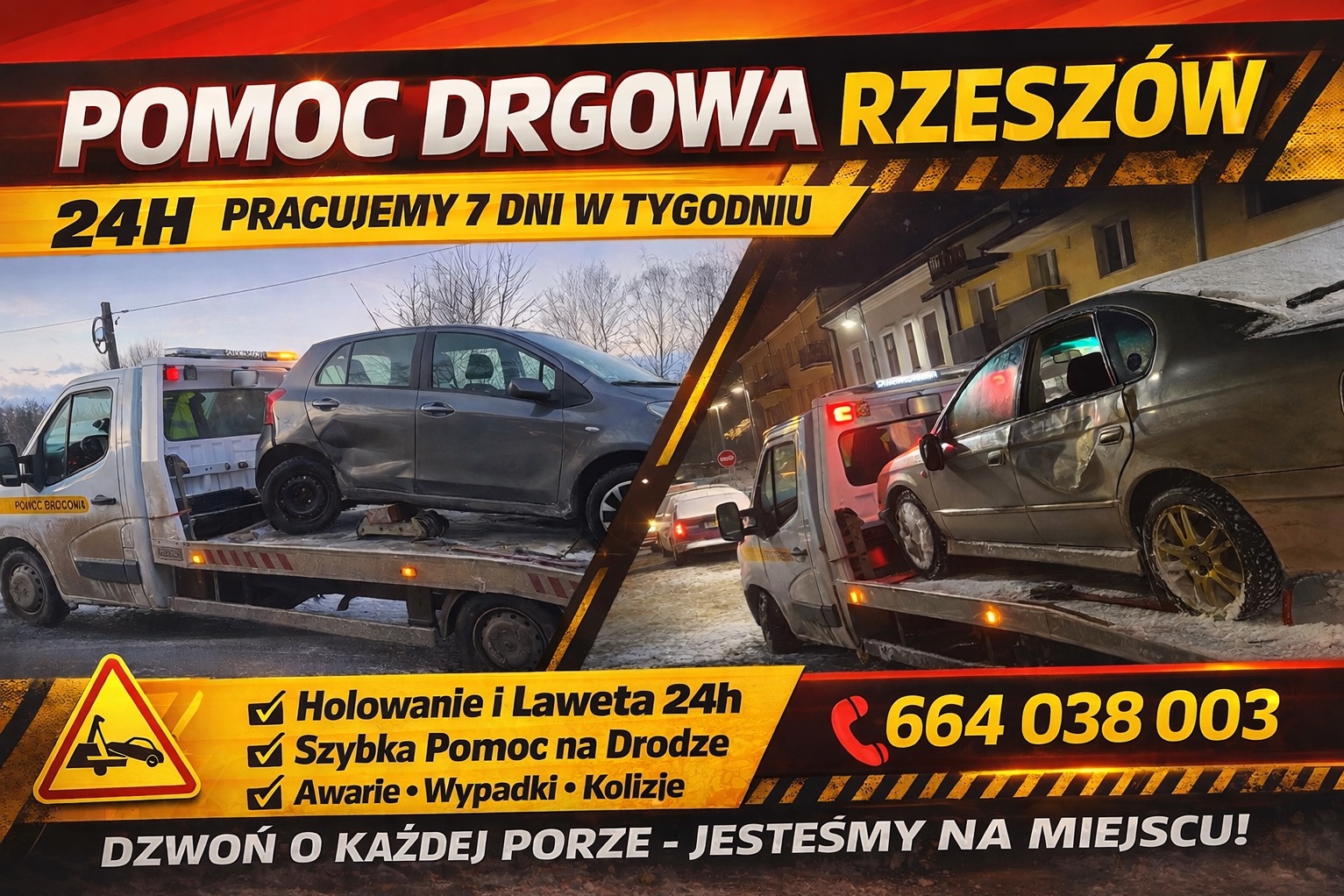 Laweta z uszkodzonymi autami w Rzeszowie, pomoc drogowa 24h. Holowanie i szybka pomoc na drodze w przypadku awarii, wypadków i kolizji. Numer telefonu.