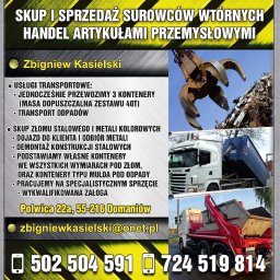 Skup i Sprzedaż Surowców Wtórnych Handel Artykułami Przemysłowymi - Wynajem Kontenera Na Gruz Domaniów