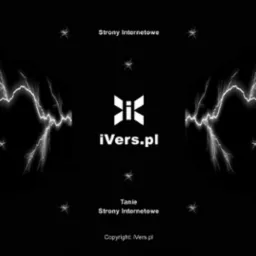 Grafika z logo iVers.pl na czarnym tle, z elementami graficznymi przypominającymi błyskawice i hasłami 'Strony Internetowe' oraz 'Tanie Strony Internetowe'.