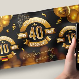 ARTREL SPÓŁKA Z OGRANICZONĄ ODPOWIEDZIALNOŚCIĄ - Baner urodzinowy z motywem 40. urodzin i 10-lecia firmy, wyświetlany obok smartfona z cyfrową wersją zaproszenia na imprezę.