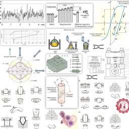 KUMASZPRO Dariusz Ćwiklak - Zestaw ilustracji technicznych prezentujących procesy obróbki metali, w tym nagrzewanie wsadu w piecu, pomiar temperatury pirometrem, wytwarzanie stali w piecu konwertorowym, homogenizację składu...