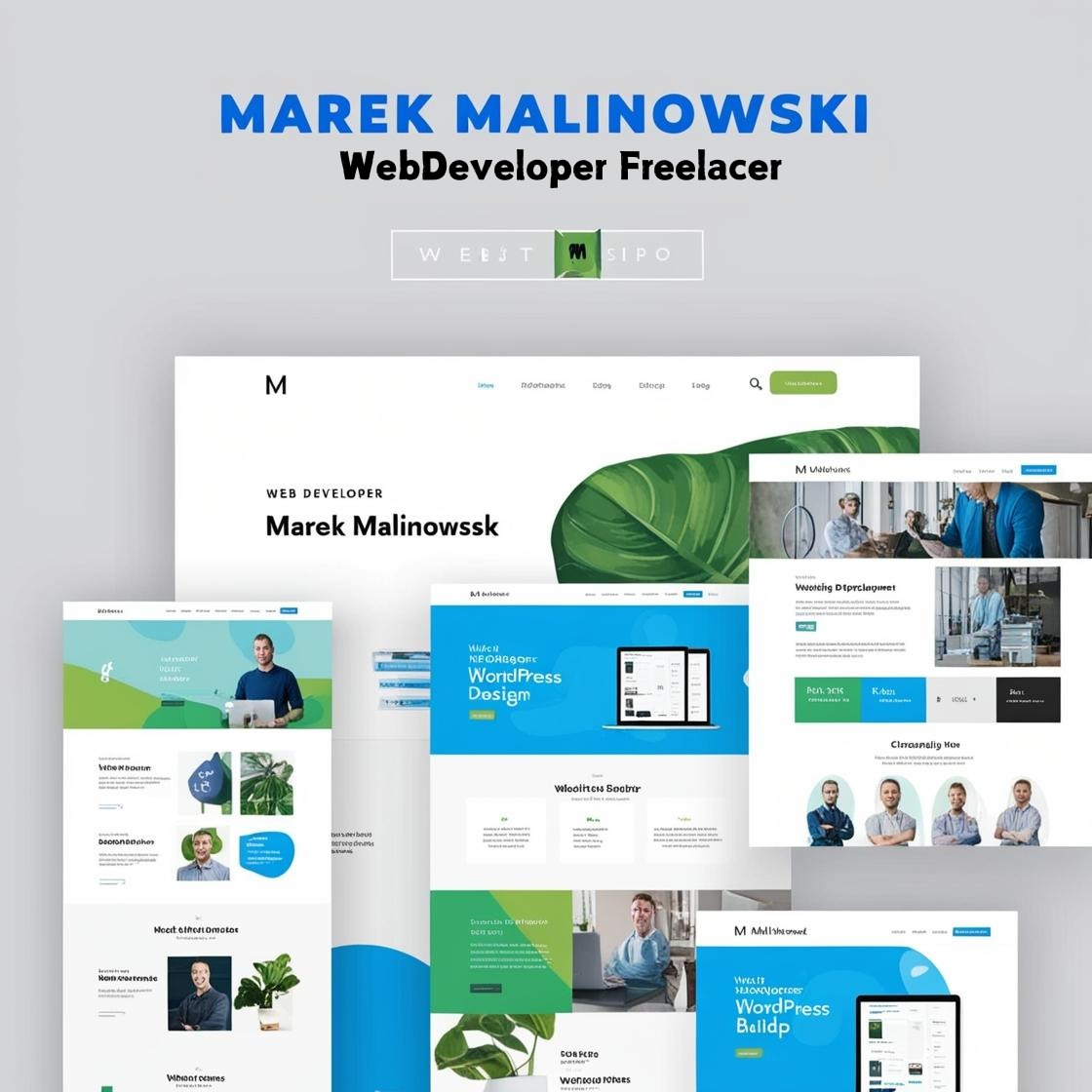 Portfolio web developera Marka Malinowskiego prezentujące różnorodne projekty stron internetowych, w tym projekty WordPress, z akcentami na nowoczesny design i funkcjonalność.