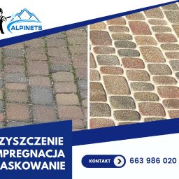 ALPINETS Tomasz Swojak - Kostka brukowa przed i po czyszczeniu w Bojanowie, prezentacja efektu impregnacji i piaskowania.