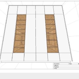 Karol Zysiak - Projekt wizualizacji wnętrza z wnękową zabudową szafy z drewnianymi półkami, widok z góry, z elementami dokumentacji technicznej w dolnej części kadru.