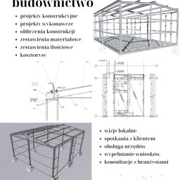 ARCHITEKTURA BUDOWNICTWO Justyna Ziemba - Zestawienie wizualizacji i rysunków technicznych konstrukcji stalowej hali, prezentujące różne etapy projektowania i budowy.