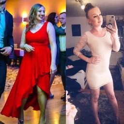 Kale Poradnia dietetyczna - Kolaż zdjęć kobiety przed i po, prezentujący efekt zmiany sylwetki, ujęcie z różnych perspektyw i w różnych strojach.