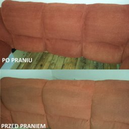 Silver Clean Maciej Borysławski - Kanapa w Bydgoszczy: Porównanie 'przed' i 'po' praniu tapicerki. Widoczna różnica w czystości i odświeżonym kolorze materiału.