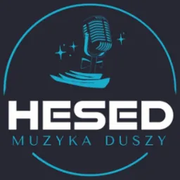 Logo zespołu Hesed Muzyka Duszy z stylizowanym mikrofonem retro i gwiazdami w turkusowym okręgu na ciemnym tle.