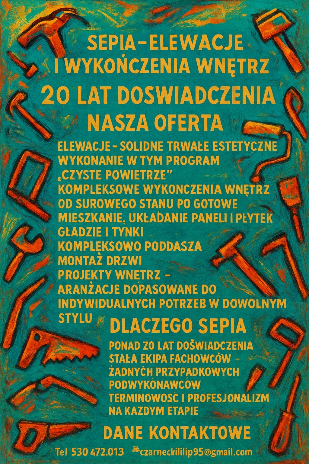 Oferta firmy remontowej: elewacje, wykończenia wnętrz, montaż drzwi, gładzie, projekty wnętrz. 20 lat doświadczenia, terminowość i profesjonalizm.