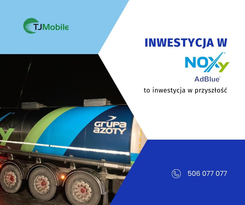 Cysterna ciężarowa z logo Grupy Azoty i hasłem reklamowym AdBlue, prezentowana jako inwestycja w przyszłość.