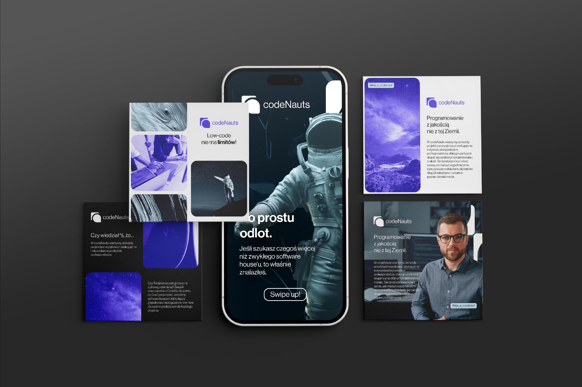 Codenauts. Zakres realizacji: branding, materiały promocyjne.