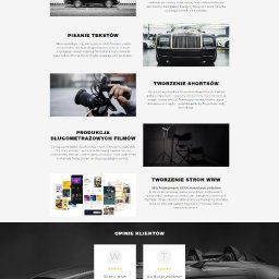 Karkonosze Kreatywni - Strona internetowa agencji marketingowej JazdaJakMarzenie.com z czarnym sportowym samochodem w tle, prezentująca ofertę firmy, w tym pisanie tekstów, produkcję filmów, profesjonalne sesje zdjęciowe...