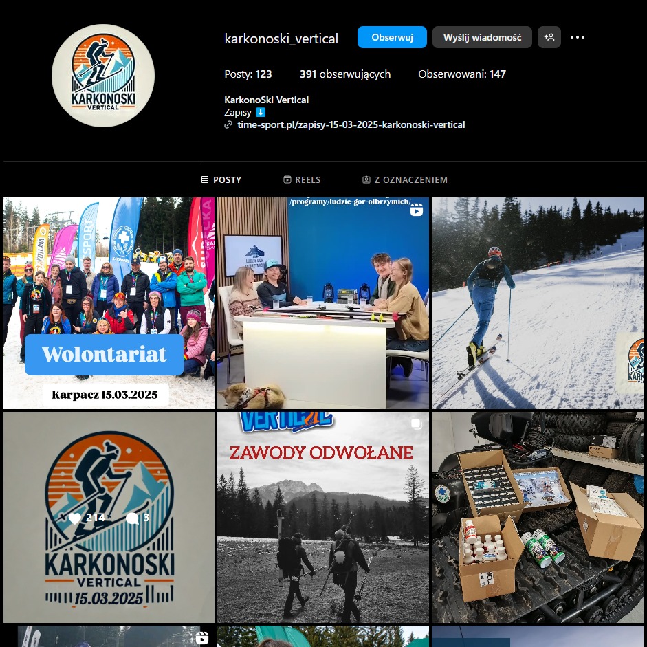 Karkonoski Vertical - Impreza skitourowa w Karkonoszach. Prowadziliśmy social media takie jak: Instargram oraz Facebook