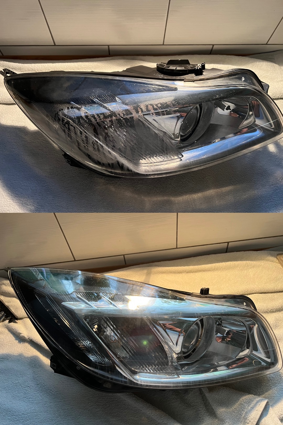 Naprawa i Uszczelnienie parujących lamp Opel INSIGNIA dla Klienta stan przed i po