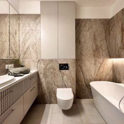 Architekt wnętrz - Małgorzata Juszkiewicz - Realizacja łazienki rodziców w odcieniach kaszmiru.