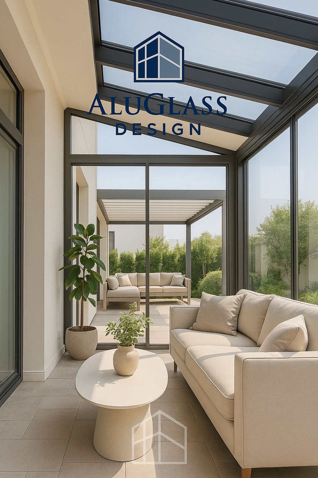 Ogród zimowy, na zewnątrz letnia pergola